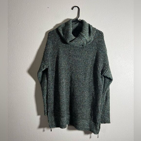 Leo & Nicole Stitch Fix Green Tweed Ribbed Zip Cowl Neck Zip Sides Sweater XL - Picture 1 of 5